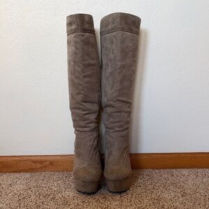Tall Taupe Suede Platform Knee-High Boots
